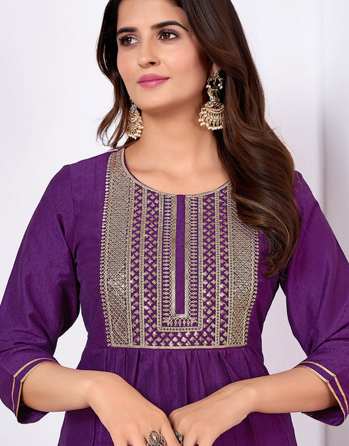 stylish purple vertical silk designer party wear heavy readymade salwar suit collection with purple vertical silk 13702-acy4346 Close-up View